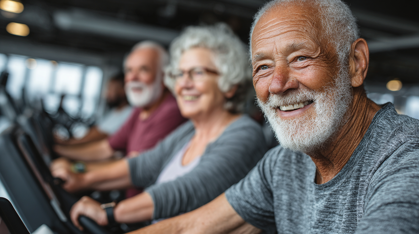 Група старших людей з фітнес-трекерами після успішного тренування